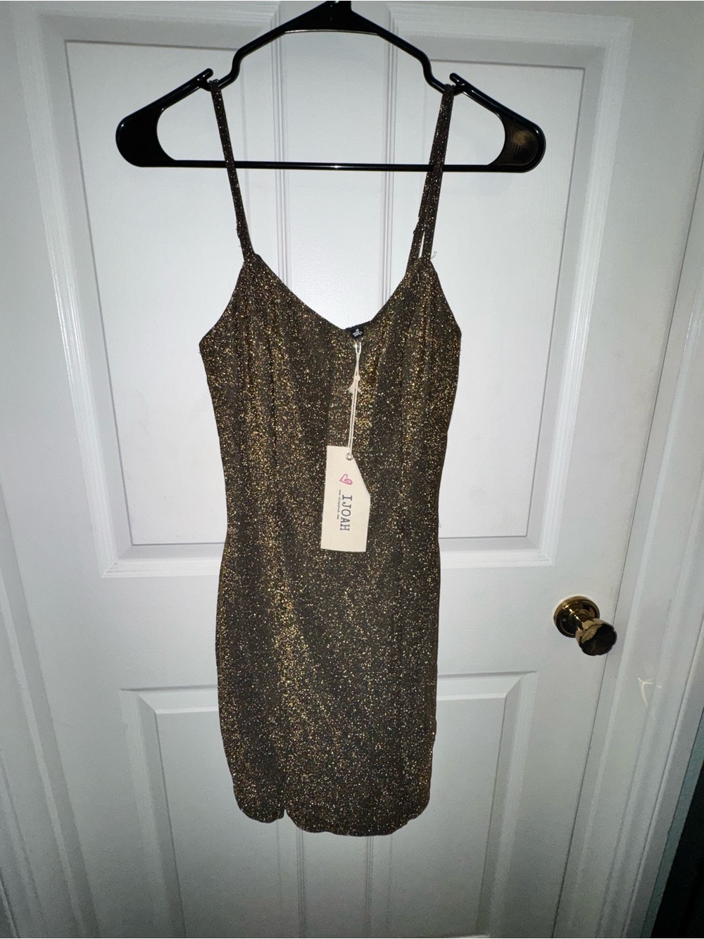 J.O.A. Metallic Gold Glitter Slip Mini Dress